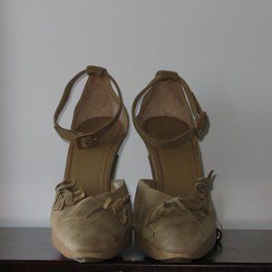 Never Worn Suede Shoes with Partial Wood Decor.